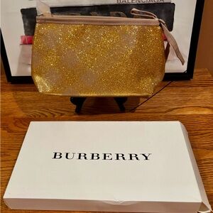 NIB Burberry Gold Cosmetic Bag with Glitter Finish
